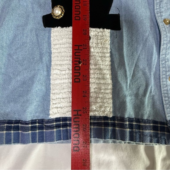 Allsport Denim Jean Shirt Size Large Longsleeve  Women Snowman Applique Granny - Picture 8 of 10